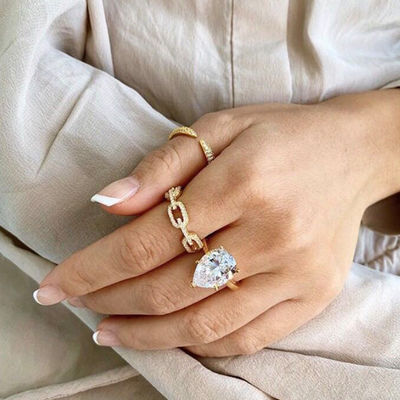 925 استرلینگ نقره ای حلقه زنجیره ای 18K زنانه حلقه های زرکونیا مکعب