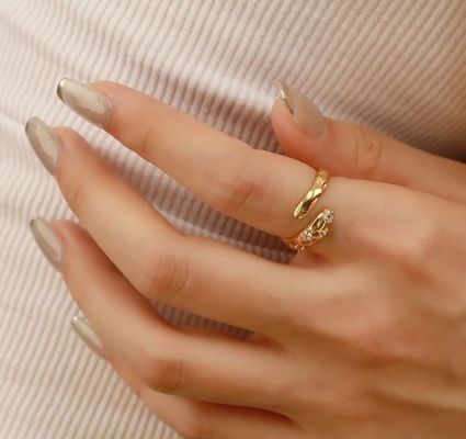اندازه 4-10 CZ حلقه سنگ 18K طلا باز مار 925 استرلینگ نقره حلقه حیوانات