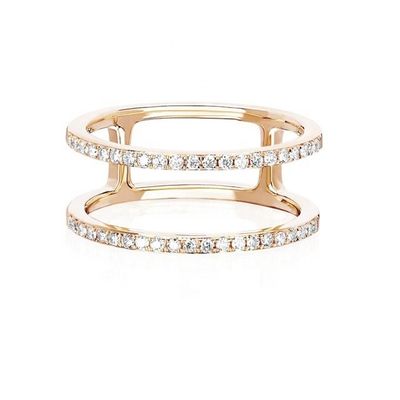 رنگ سفید CZ دو ردیف حلقه های قابل جمع و جور طلا 18K Plated Real 925 Sterling Silver Crystal Cubic Zircon جواهرات