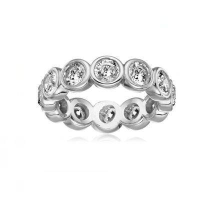 کلاسيک در 18K طلايي بيزل تنظیم CZ ابدیت باند 925 استرلينگ حلقه نقره