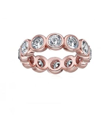کلاسيک در 18K طلايي بيزل تنظیم CZ ابدیت باند 925 استرلينگ حلقه نقره