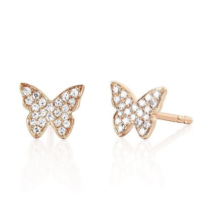گوشواره پروانه ای دست ساز با روکش طلای 18 عیار با صفحه سنگ فرش سفید و زیرکون
