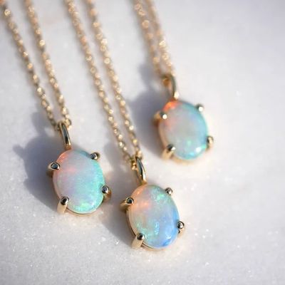 دست ساز 18K طلا پوشانده Pendant Prong تنظیم سنگ اپال 925 نقره گردنبند