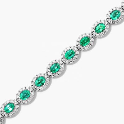 5.7mm عرض زيرکون دستبند تنيس بيضوي زمردي سفيد 14K طلا دستبند زنان