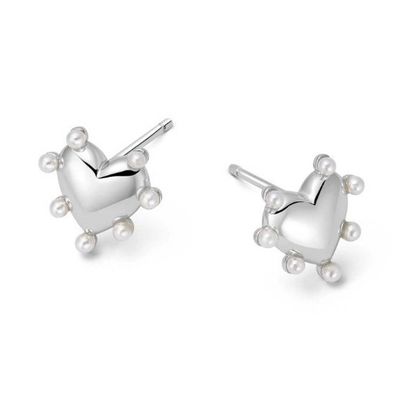 شکل قلب مروارید گوشواره های دست ساز در 925 نقره 14K طلا برای دختران مد جواهرات زیبا