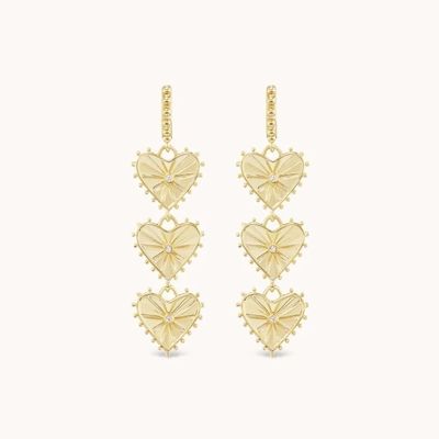 دست سازي 14K طلايي پوشيده Dangle Multi Huggies قلب طلايي گوشواره ها