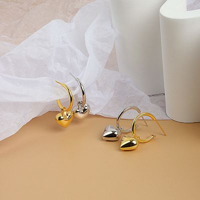 925 استرلینگ نقره شکل قلب زنان دختر گوشواره های حلقه ای برازیلی طلا جواهرات