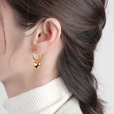 925 استرلینگ نقره شکل قلب زنان دختر گوشواره های حلقه ای برازیلی طلا جواهرات