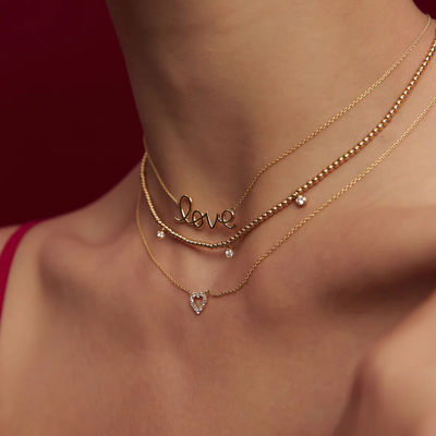 925 استرلينگ نقره 14K طلا شده گردنبند عشق معلق گردنبند براي زنان هديه ولنتين