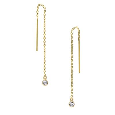 925 استرلینگ نقره ساده 18K طلا زنانه Bezel قطره زنجیر رشته گوشواره