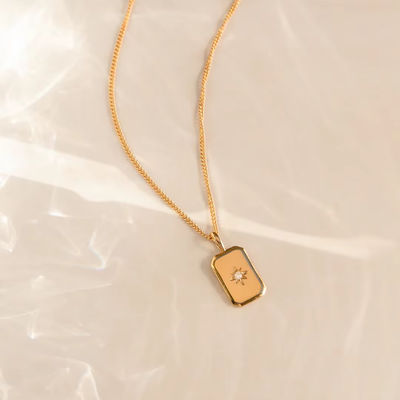 گردنبند مستطیل ستاره کوچک 925 استرلینگ نقره ای طلا برای کودکان