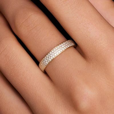 925 استرلینگ نقره 18K طلا CZ نصف ابدیت حلقه برای زنان