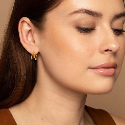 گوشواره‌های حلقه‌ای دوتایی هگی 925 نقره استرلینگ با روکش طلای 18 عیار منحصربه‌فرد، جواهرات ضدآب و ضخیم